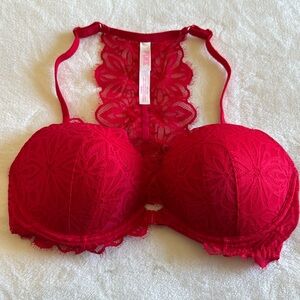 PINK Victoria’s Secret 36D Red Lace Bra with Front Clip to Unhook • LIKE NEW! ❤️